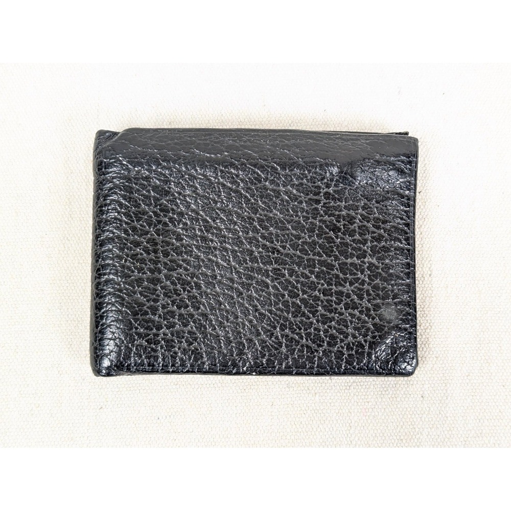 Vintage Mens Black Pebbled Genuine Leather Bifold Wallet YKK Zipper Card Slots